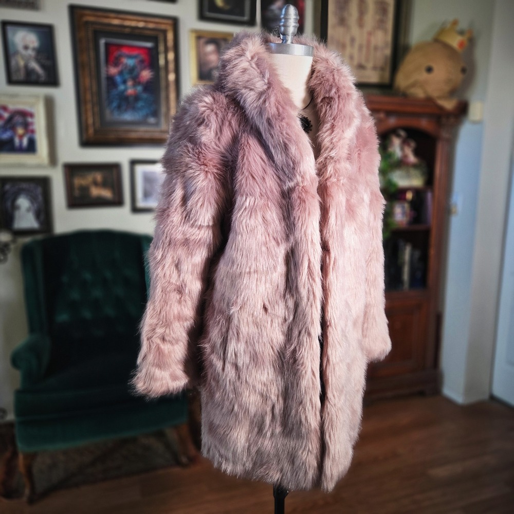 Express Womens Dusty Rose Pink Faux Fur Coat Jacket Mid-Length Glam Winter Chic - Picture 2 of 6